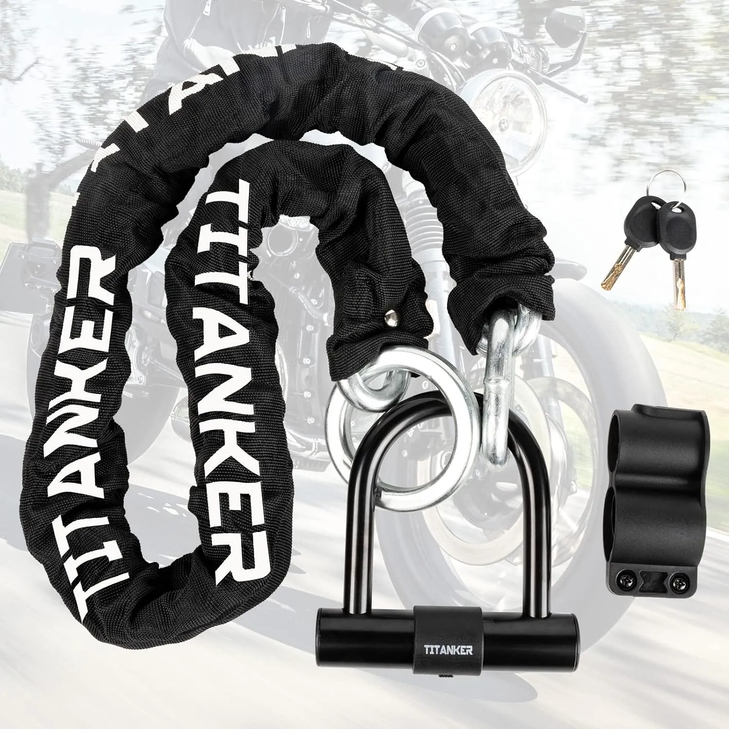 Titanker Motorcycle Chain Lock, Heavy Duty Bike Chain Lock with 2 Keys, Bike Locks with 14mm Thick U Lock for Bicycles, Motorbikes, Mopeds, Scooters (3FT,4FT)(6mm Chain,12mm Chain)