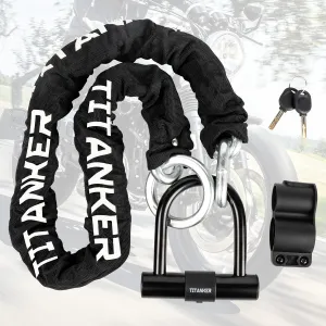 Titanker Motorcycle Chain Lock, Heavy Duty Bike Chain Lock with 2 Keys, Bike Locks with 14mm Thick U Lock for Bicycles, Motorbikes, Mopeds, Scooters (3FT,4FT)(6mm Chain,12mm Chain)