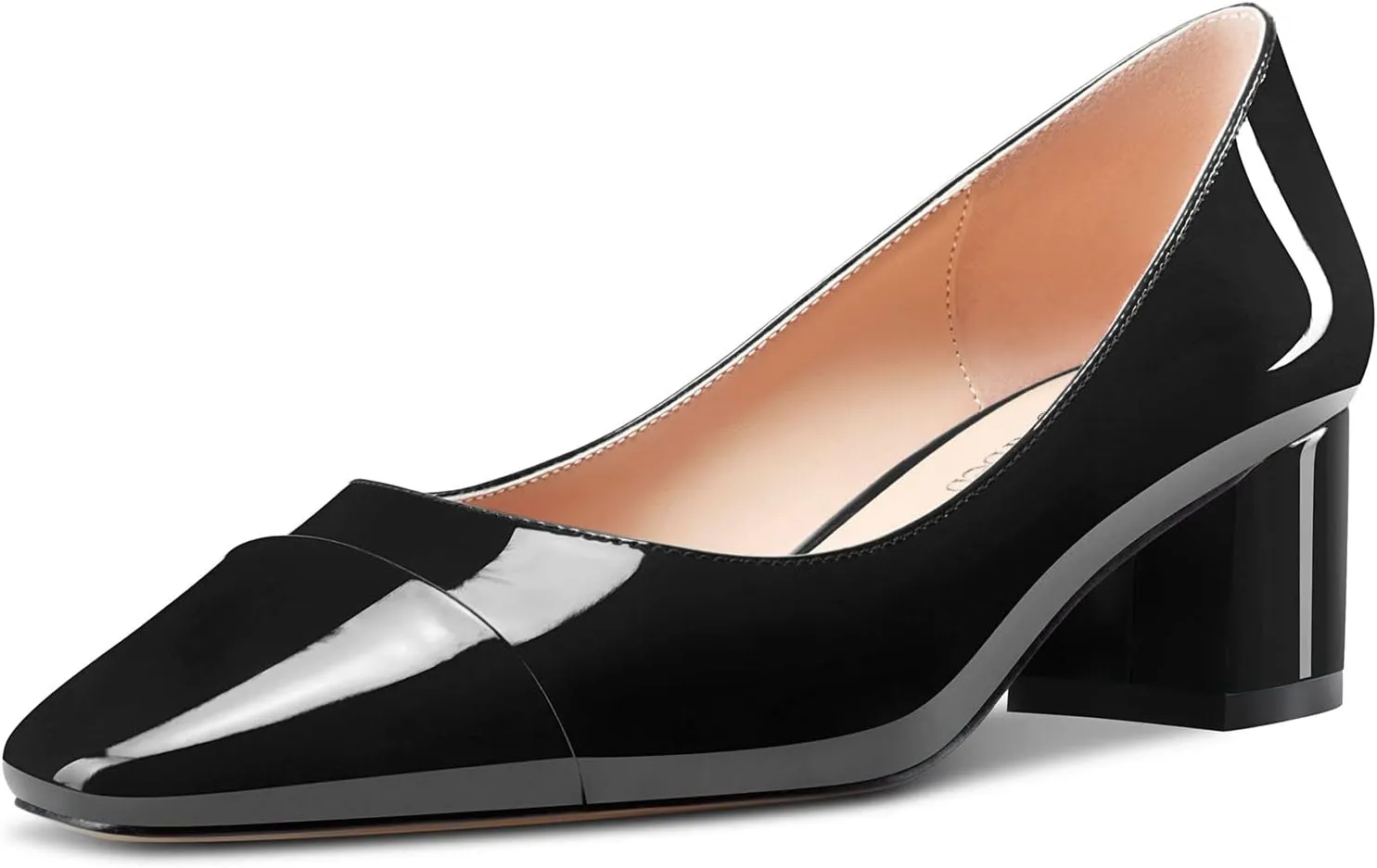 TNYNFBEB Women Chunky Block Mid Heel Close Square Toe Pumps Slip-on Patchwork Wedding Party Basic Classic 2.0 Inches Heels