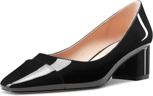 TNYNFBEB Women Chunky Block Mid Heel Close Square Toe Pumps Slip-on Patchwork Wedding Party Basic Classic 2.0 Inches Heels