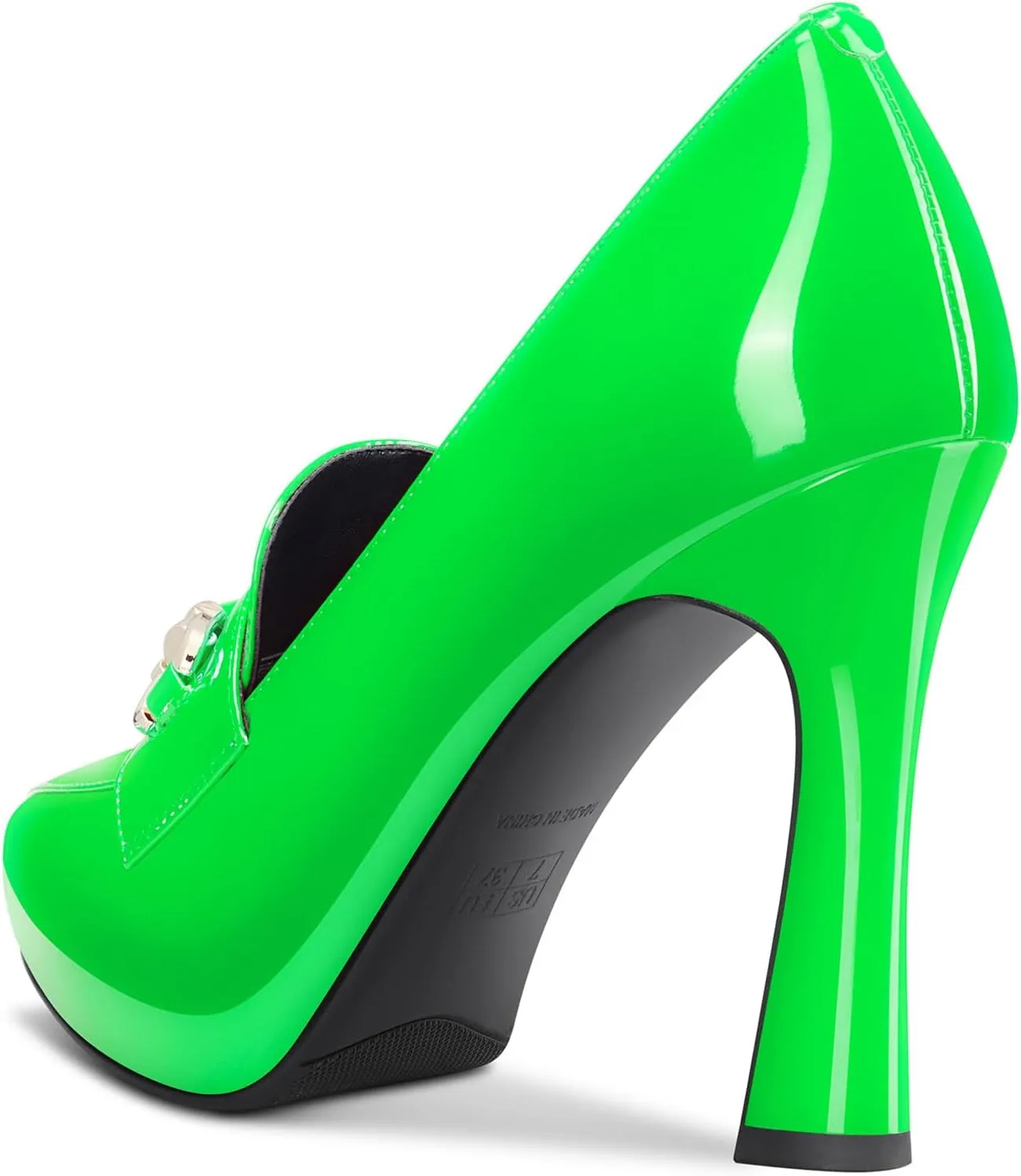TNYNFBEB Womens Chunky Block High Heel Close Pointed Toe Pumps Slip-on Metal Chain Prom Basic Classic 3.9 Inches Heels