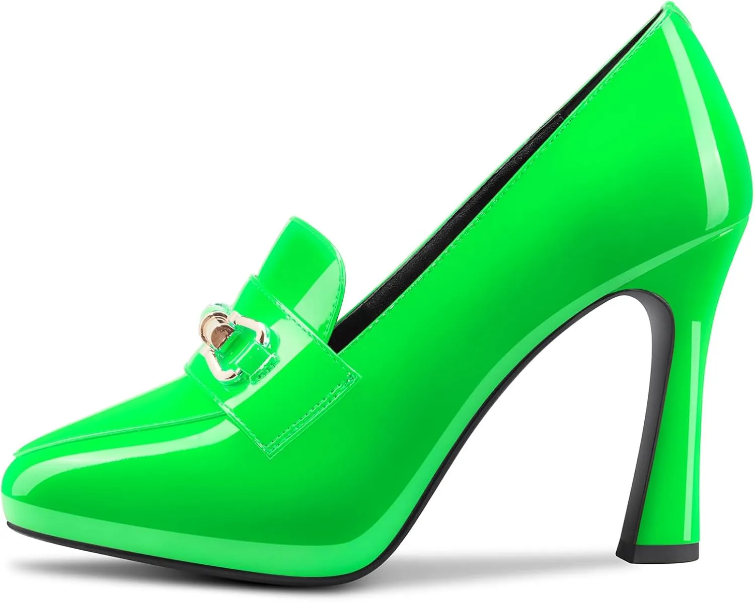 TNYNFBEB Womens Chunky Block High Heel Close Pointed Toe Pumps Slip-on Metal Chain Prom Basic Classic 3.9 Inches Heels