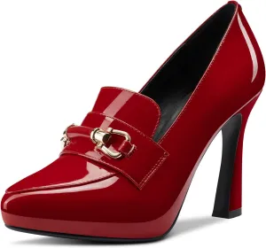 TNYNFBEB Womens Chunky Block High Heel Close Pointed Toe Pumps Slip-on Metal Chain Prom Basic Classic 3.9 Inches Heels