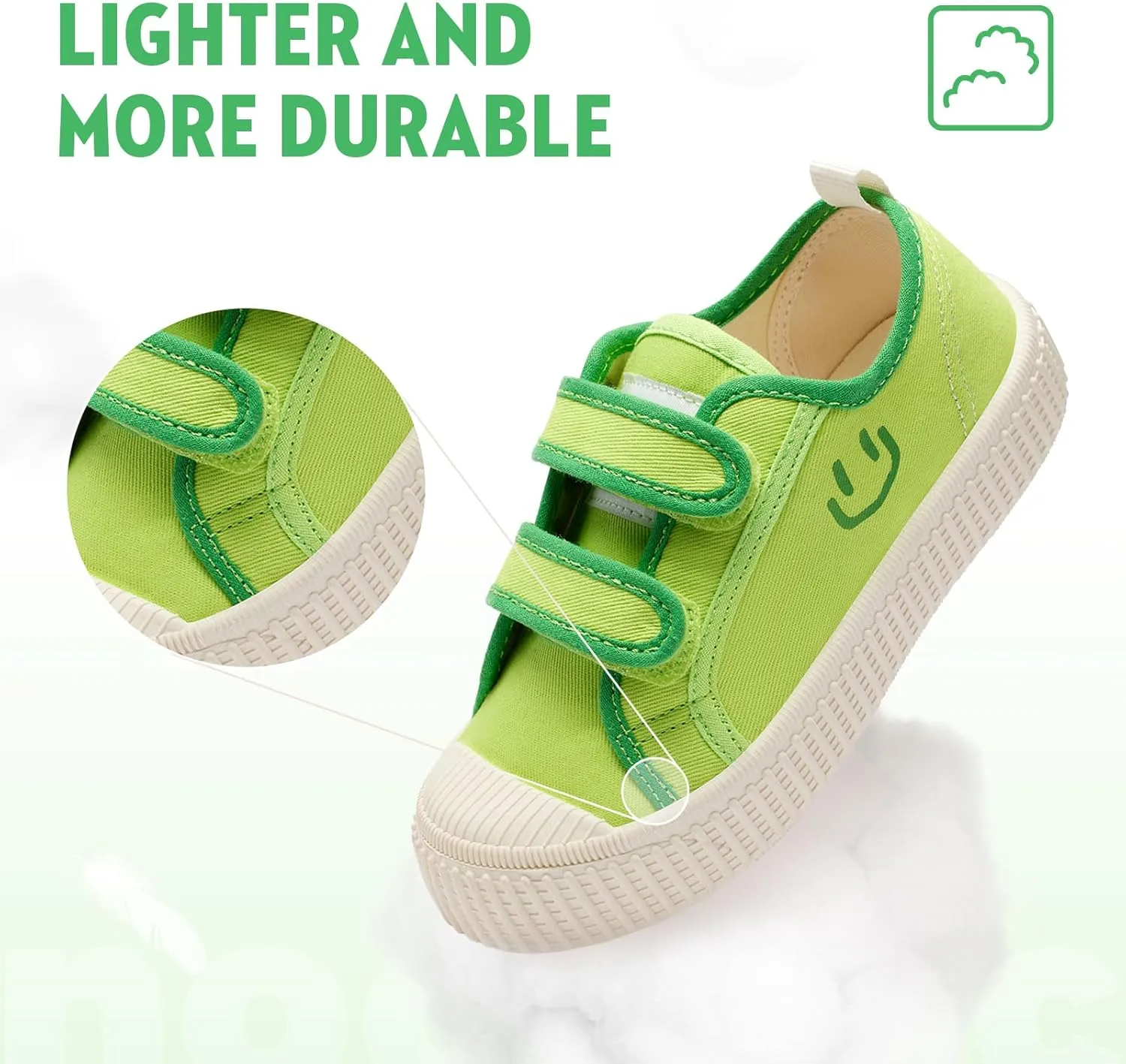 Toddler Shoes for Boys & Girls, Canvas Dual Hook and Loops Sneakers with Candy-Colored Sole