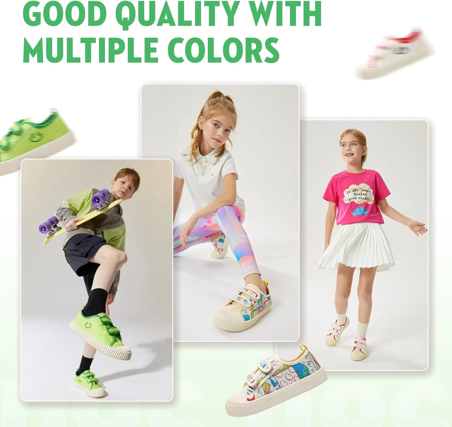 Toddler Shoes for Boys & Girls, Canvas Dual Hook and Loops Sneakers with Candy-Colored Sole