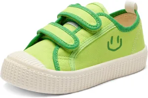 Toddler Shoes for Boys & Girls, Canvas Dual Hook and Loops Sneakers with Candy-Colored Sole
