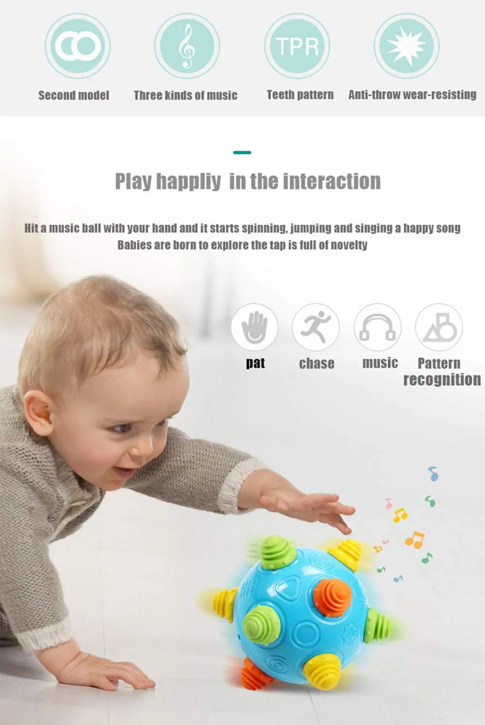 Toddler's Music Dancing Shake Ball - Move, Crawl, Bounce, Sensory Learning for Kids and Babies, Fun Gift for Both Boys and Girls