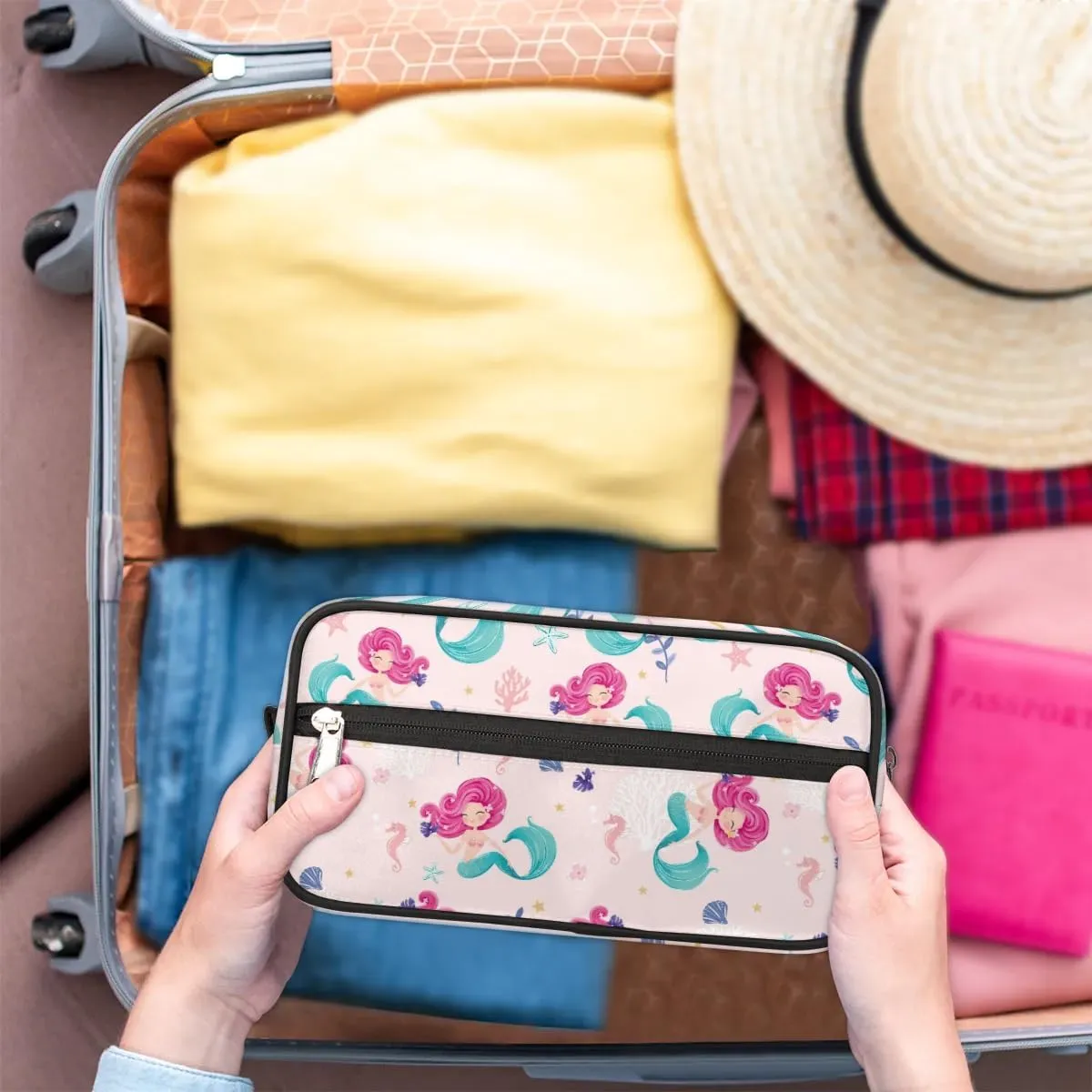 Toiletry Bag for Girl Woman,Mermaid Travel Toiletry Bag for man Comestic Makeup Bag,Waterproof Shaving Bag for Toiletries Accessories Travel Essentials,Pink