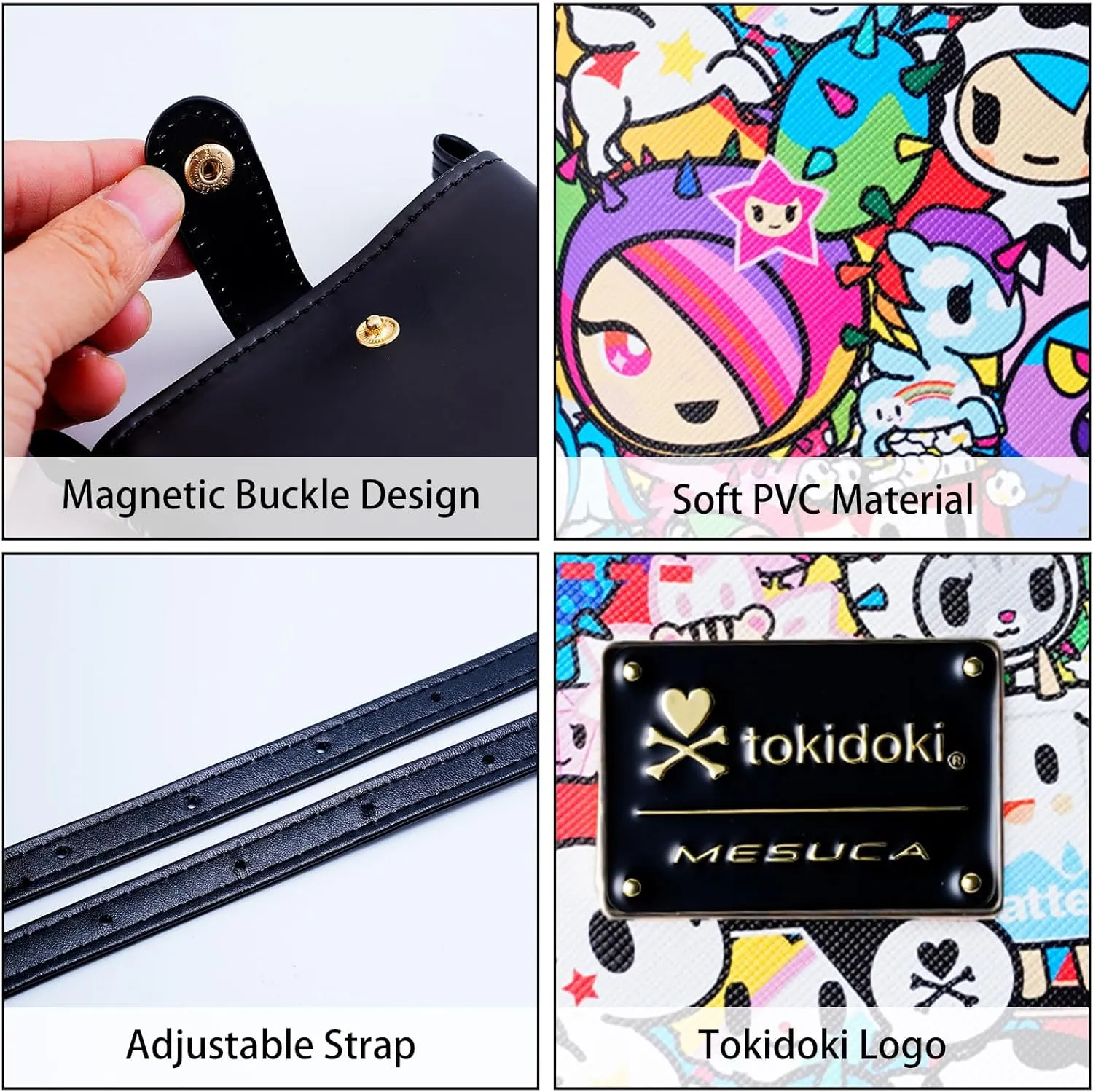 Tokidoki Small PVC Crossbody Purse, Button Cell Phone Bag Mini Shoulder Purse Wallet Smart Phone Pocket with Credit Card (Color)