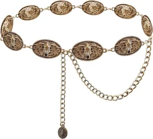 TOPACC Western Metal Concho Belt for Women Cowgirl Chain Belts for Dresses Jeans Country Concert Outfit