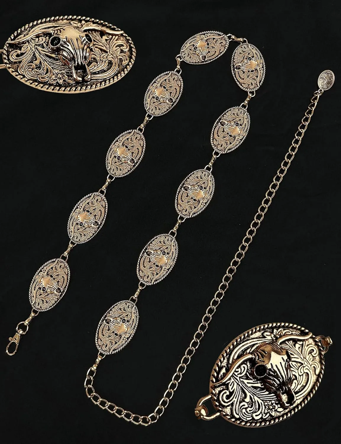 TOPACC Western Metal Concho Belt for Women Cowgirl Chain Belts for Dresses Jeans Country Concert Outfit