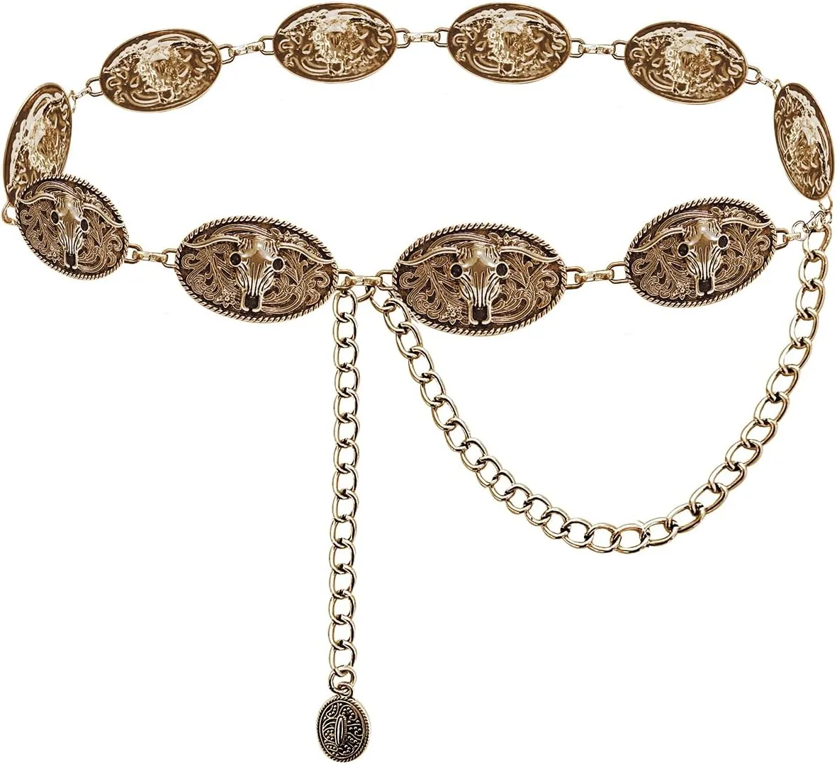 TOPACC Western Metal Concho Belt for Women Cowgirl Chain Belts for Dresses Jeans Country Concert Outfit