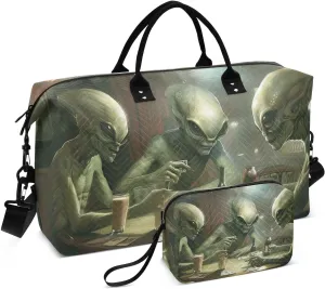 Travel Duffel Bag Play Poker Group Alien Gym Bag Sports Tote Bag with Multiple Interior Pockets Shoulder Weekender Bag for Women Men with Toiletry Bag 20.5”x 7.9”x 13.8