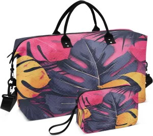 Travel Duffle Bag Gym Bag, Summer Pigment Leaves Weekender Bags for Women with Toiletry Bag Travel Tote Bag Swim Bag
