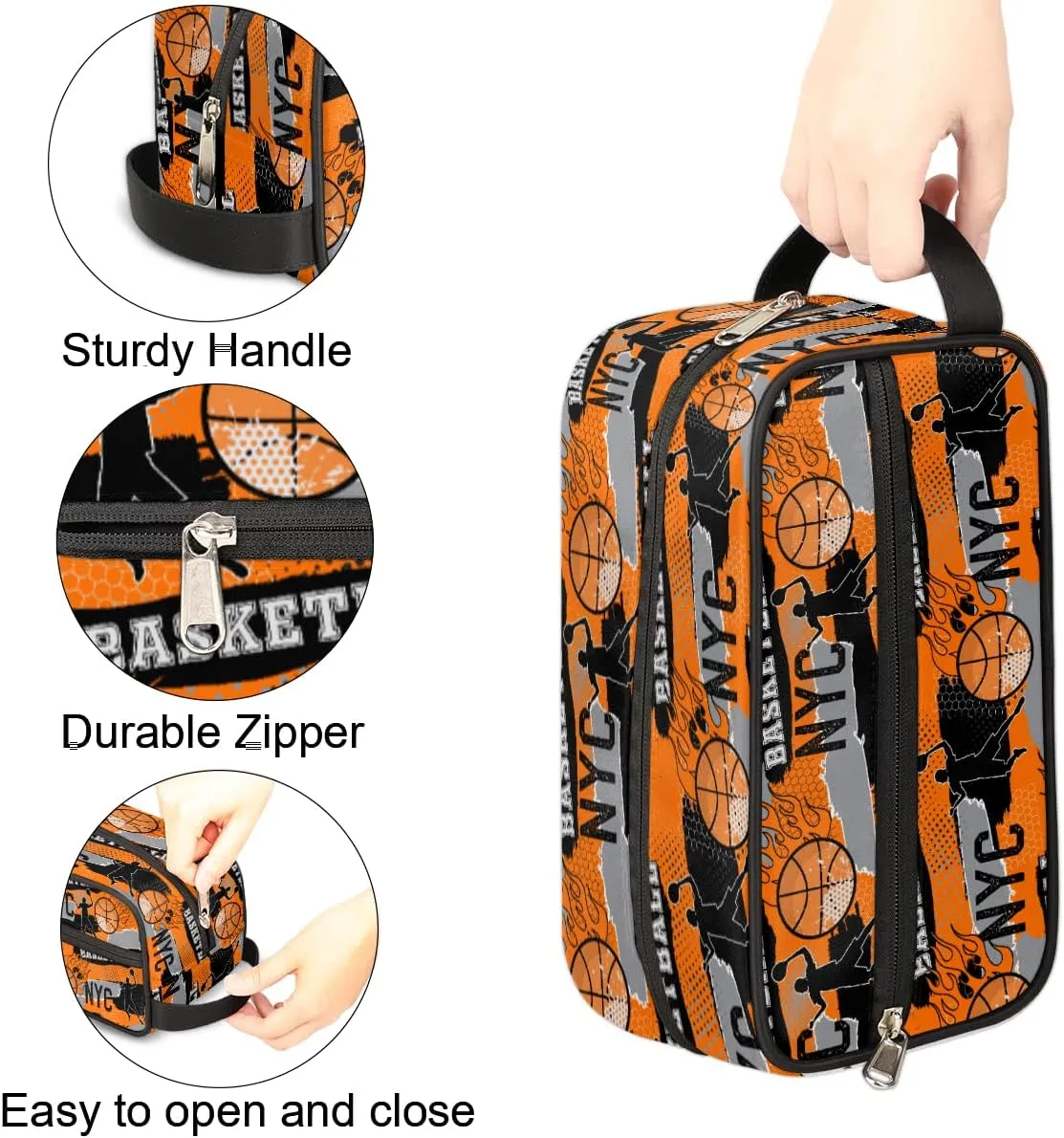 Travel Toiletry Bag for Boys, Basketball Sports Waterproof Shaving Bag for Men, Hanging Dopp Kit with Large Capacity for Travel,Sports Shower