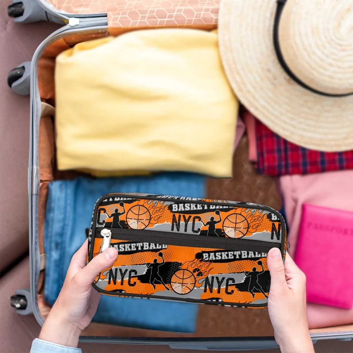 Travel Toiletry Bag for Boys, Basketball Sports Waterproof Shaving Bag for Men, Hanging Dopp Kit with Large Capacity for Travel,Sports Shower