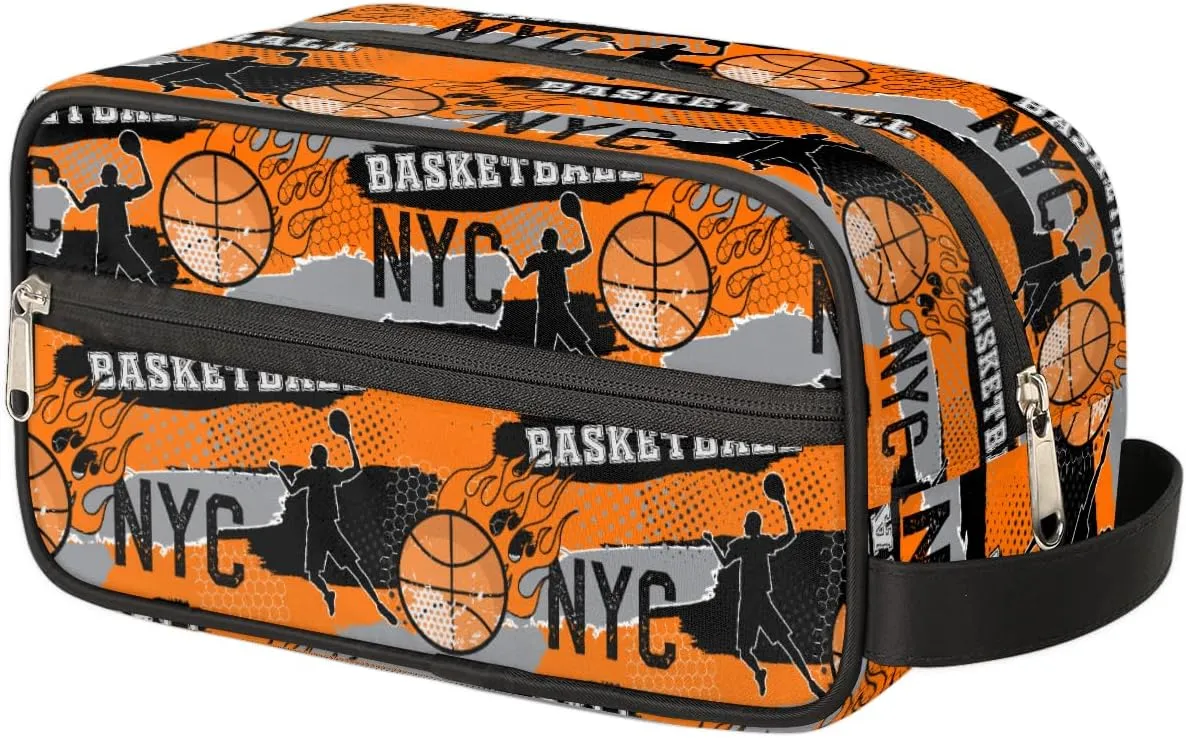 Travel Toiletry Bag for Boys, Basketball Sports Waterproof Shaving Bag for Men, Hanging Dopp Kit with Large Capacity for Travel,Sports Shower