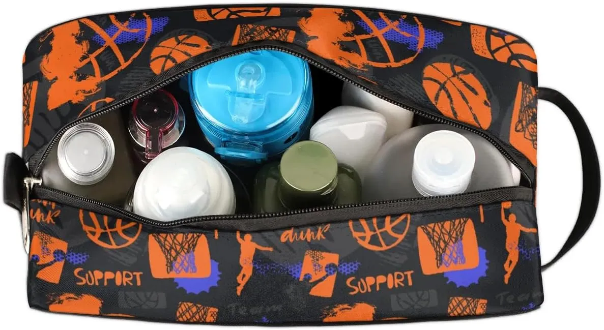 Travel Toiletry Bag for Boys Kids, Basketball Waterproof Hanging Dopp Kit for Men, Shaving Bag with Large Capacity for Travel, Sports, Shower