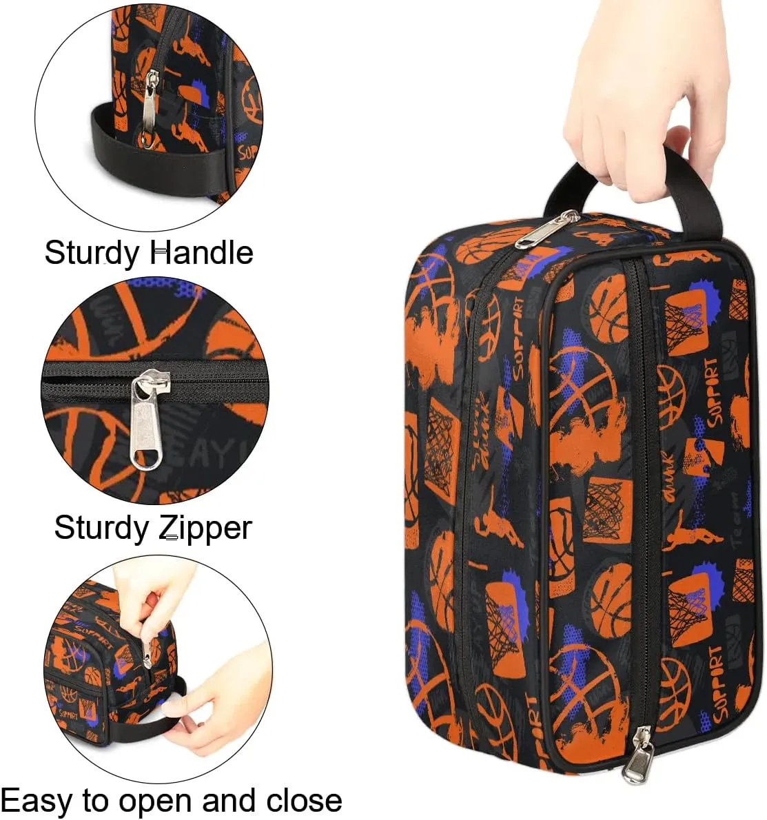 Travel Toiletry Bag for Boys Kids, Basketball Waterproof Hanging Dopp Kit for Men, Shaving Bag with Large Capacity for Travel, Sports, Shower