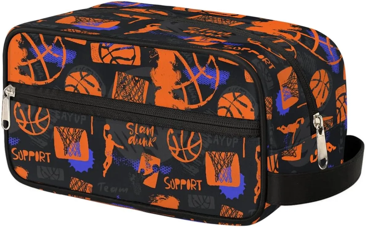 Travel Toiletry Bag for Boys Kids, Basketball Waterproof Hanging Dopp Kit for Men, Shaving Bag with Large Capacity for Travel, Sports, Shower