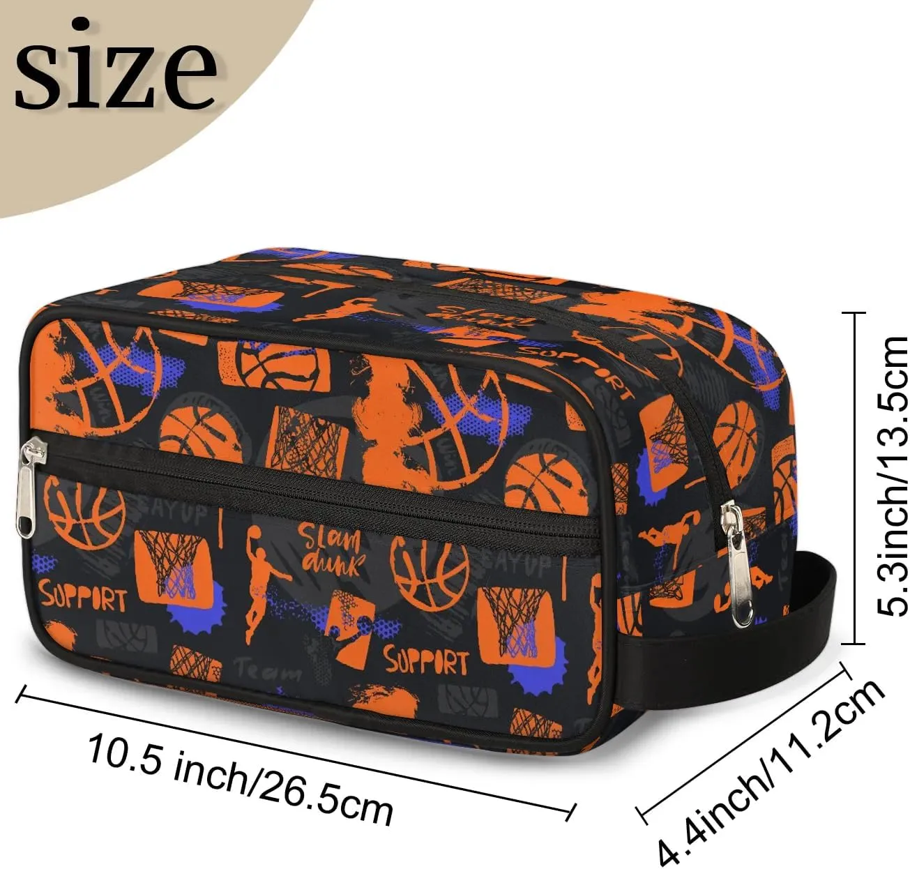 Travel Toiletry Bag for Boys Kids, Basketball Waterproof Hanging Dopp Kit for Men, Shaving Bag with Large Capacity for Travel, Sports, Shower