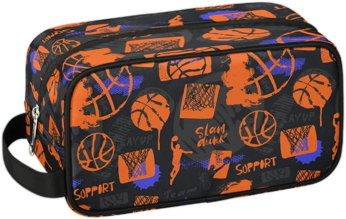 Travel Toiletry Bag for Boys Kids, Basketball Waterproof Hanging Dopp Kit for Men, Shaving Bag with Large Capacity for Travel, Sports, Shower