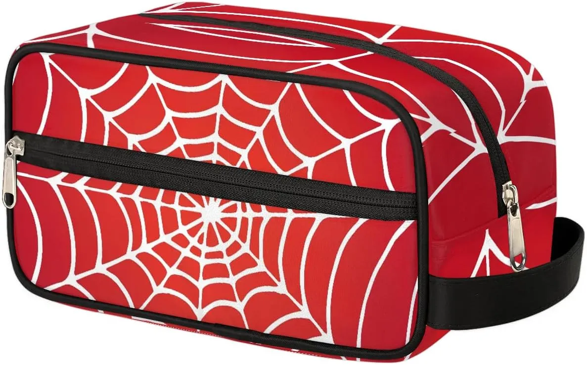 Travel Toiletry Bag for Boys Kids, Red Spider Web Waterproof Hanging Dopp Kit for Men, Shaving Bag with Large Capacity for Travel, Sports, Shower