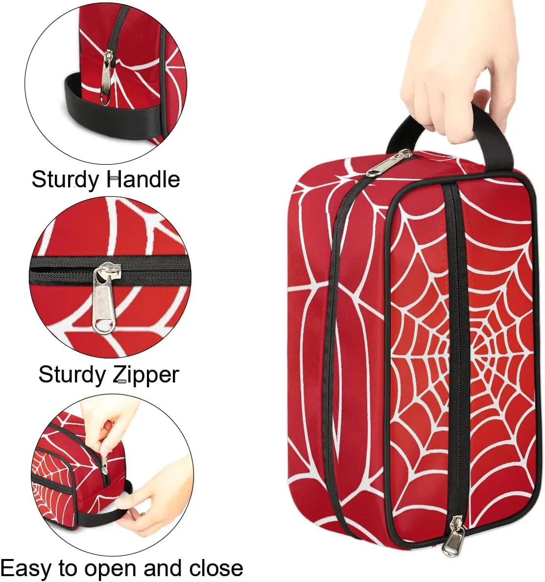 Travel Toiletry Bag for Boys Kids, Red Spider Web Waterproof Hanging Dopp Kit for Men, Shaving Bag with Large Capacity for Travel, Sports, Shower