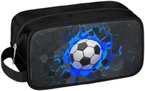 Travel Toiletry Bag for Boys, Waterproof Hanging Dopp Kit for Men, Shaving Bag with Large Capacity for Travel,Sports Shower (3D Blue Soccer)