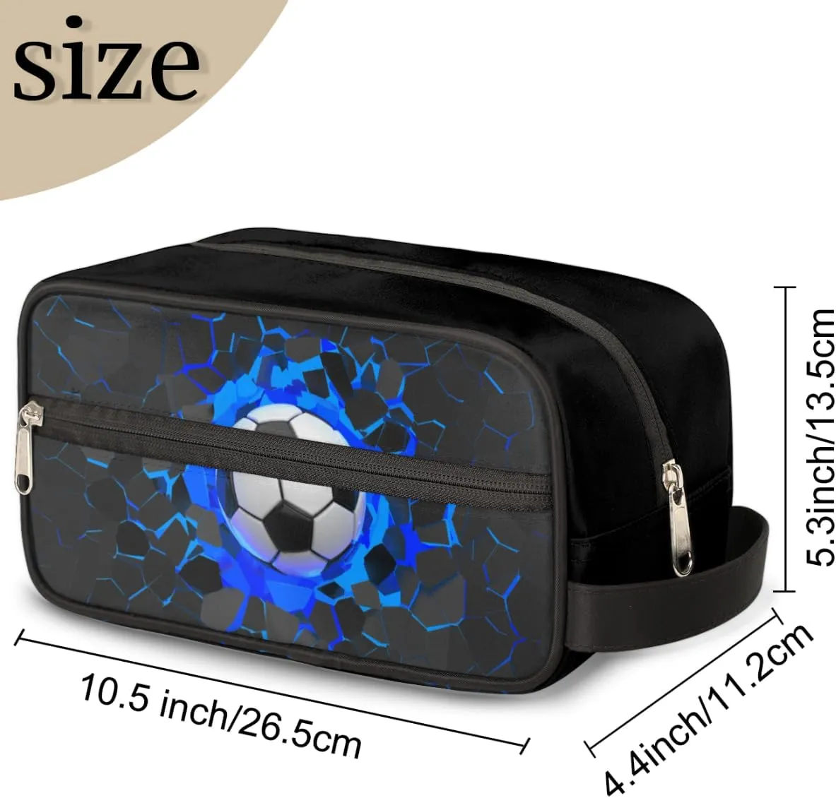 Travel Toiletry Bag for Boys, Waterproof Hanging Dopp Kit for Men, Shaving Bag with Large Capacity for Travel,Sports Shower (3D Blue Soccer)