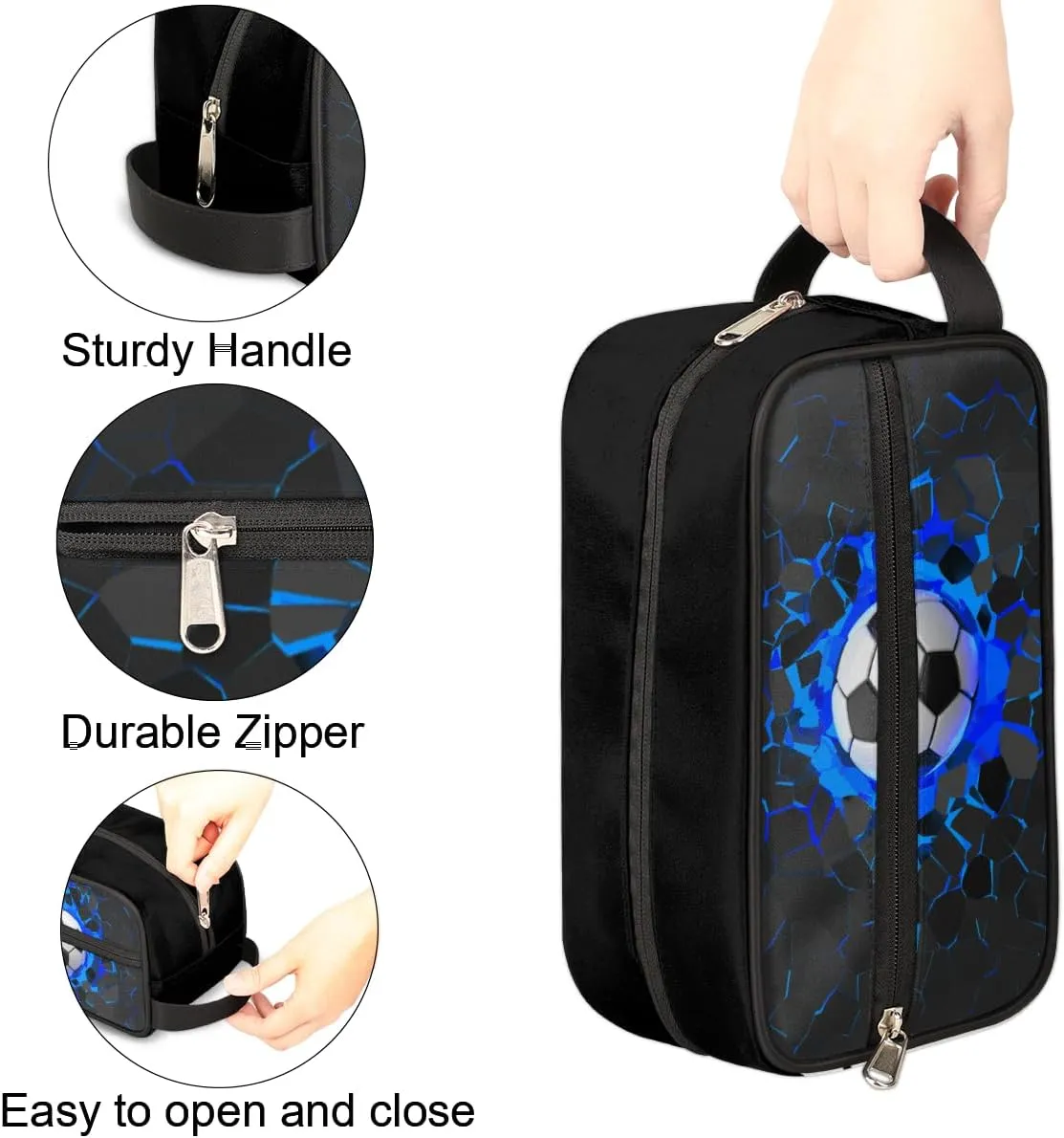 Travel Toiletry Bag for Boys, Waterproof Hanging Dopp Kit for Men, Shaving Bag with Large Capacity for Travel,Sports Shower (3D Blue Soccer)