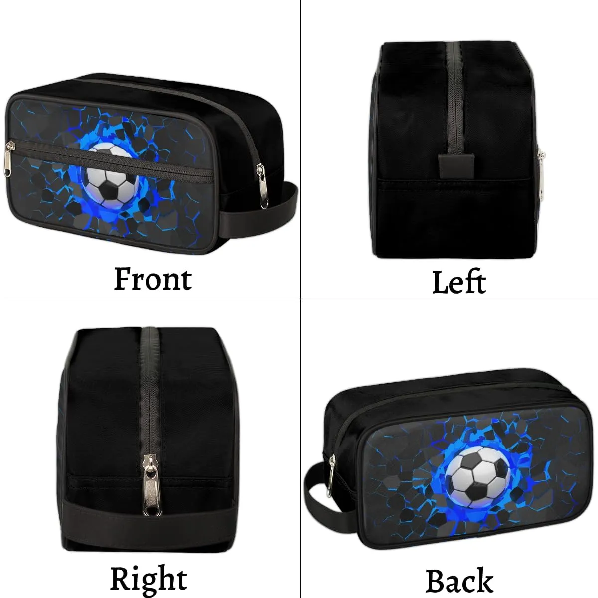 Travel Toiletry Bag for Boys, Waterproof Hanging Dopp Kit for Men, Shaving Bag with Large Capacity for Travel,Sports Shower (3D Blue Soccer)