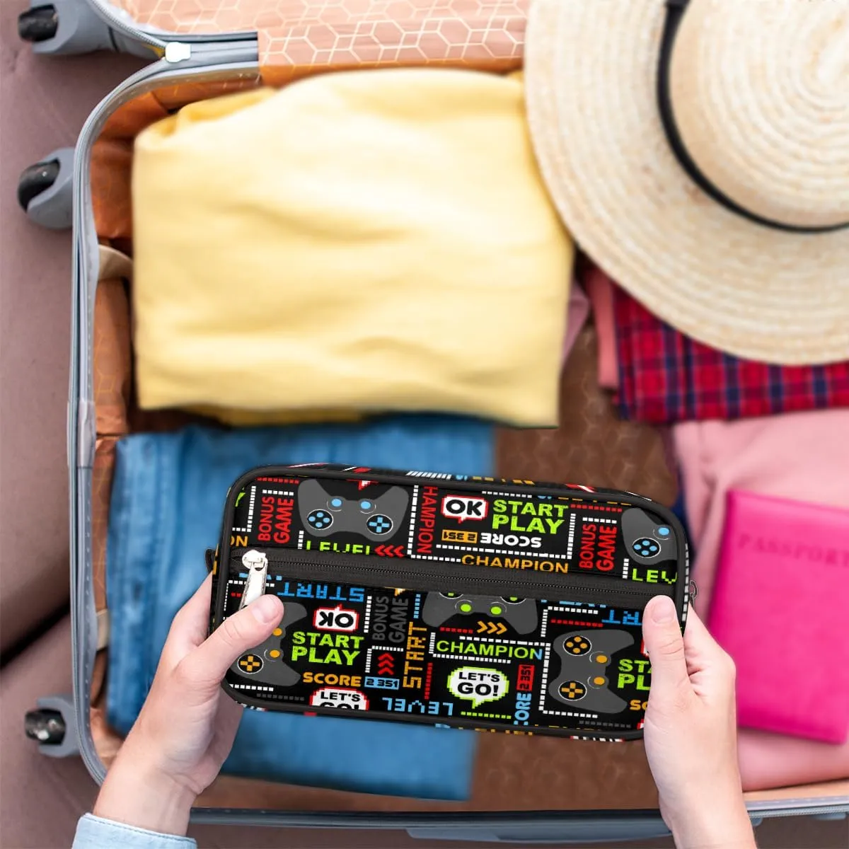 Travel Toiletry Bag for Boys, Waterproof Hanging Dopp Kit for Men, Shaving Bag with Large Capacity for Travel,Sports Shower (Game Controller)