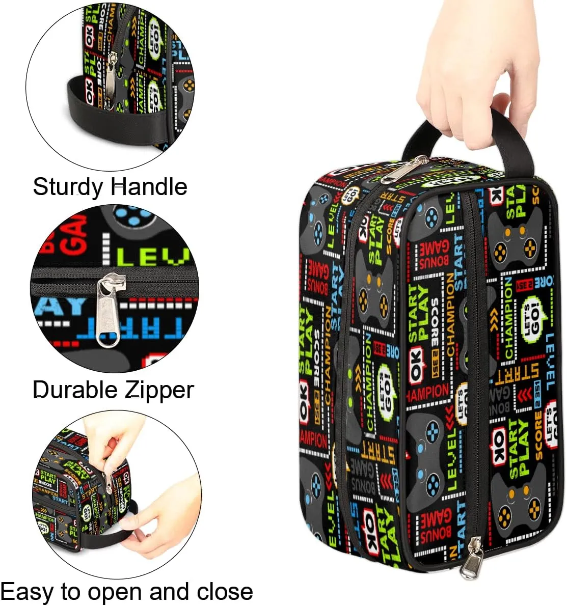 Travel Toiletry Bag for Boys, Waterproof Hanging Dopp Kit for Men, Shaving Bag with Large Capacity for Travel,Sports Shower (Game Controller)