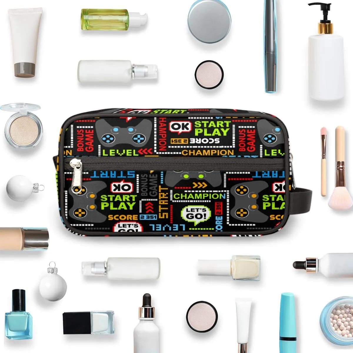 Travel Toiletry Bag for Boys, Waterproof Hanging Dopp Kit for Men, Shaving Bag with Large Capacity for Travel,Sports Shower (Game Controller)