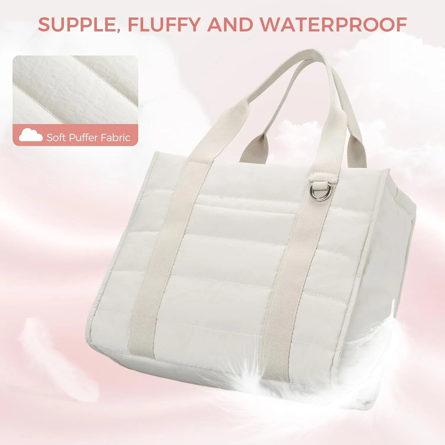 Travel Tote Bag for Women Puffer Crossbody Bags with Zipper Quilted Gym Tote Nylon Overnight Work Purse Shoulder Handbag