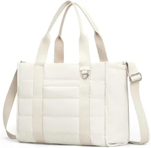 Travel Tote Bag for Women Puffer Crossbody Bags with Zipper Quilted Gym Tote Nylon Overnight Work Purse Shoulder Handbag