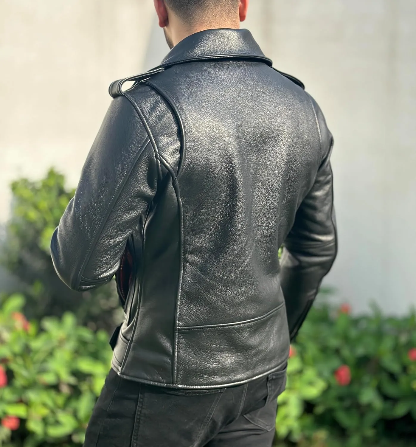 Treegalore Mens Real Cowhide Leather Slim Fit Motorcycle Rider Jacket, Biker Black Jacket for Men
