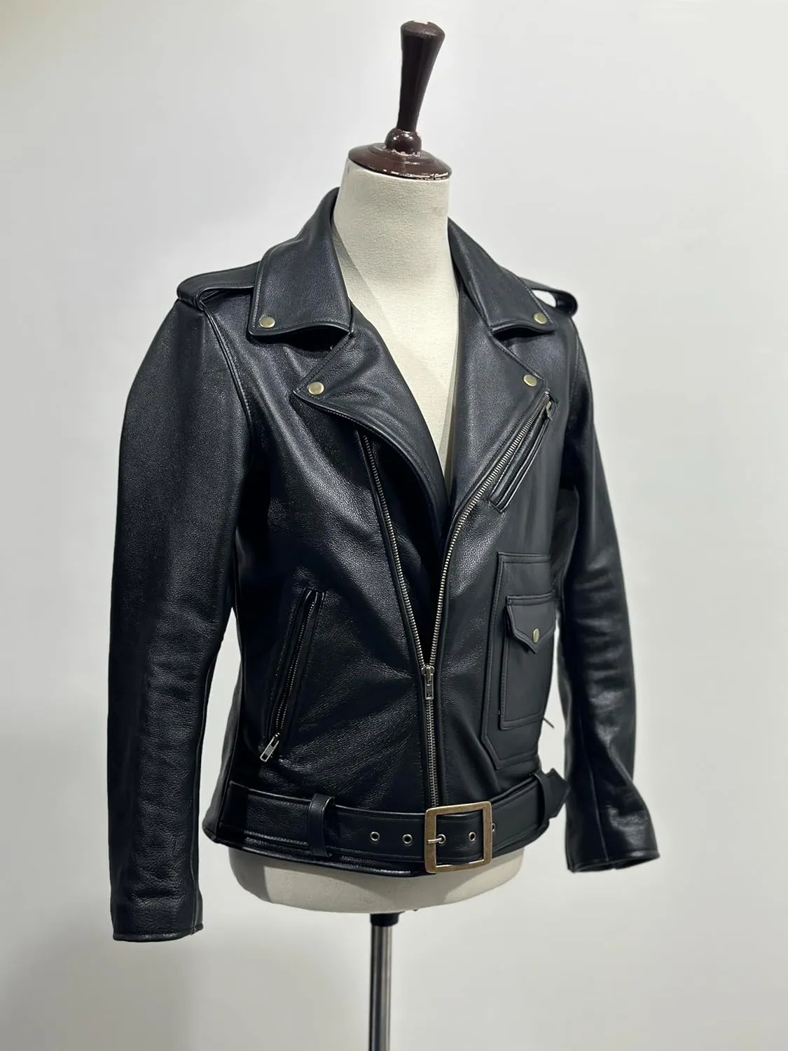 Treegalore Mens Real Cowhide Leather Slim Fit Motorcycle Rider Jacket, Biker Black Jacket for Men