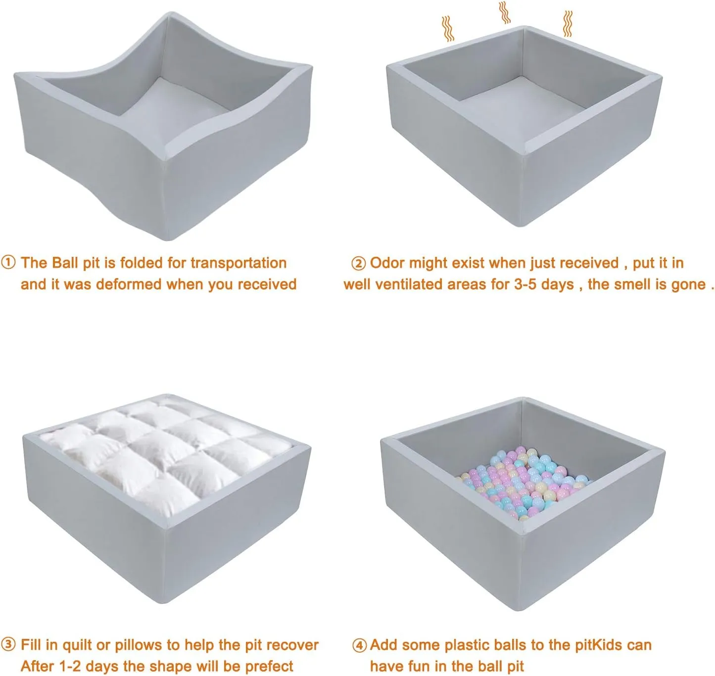 TRENDBOX Ball Pit Kids Ball Pit Memory Foam Ball Pit Square Ball Pits for Toddlers Babies Ball Pit Balls NOT Included - Gray