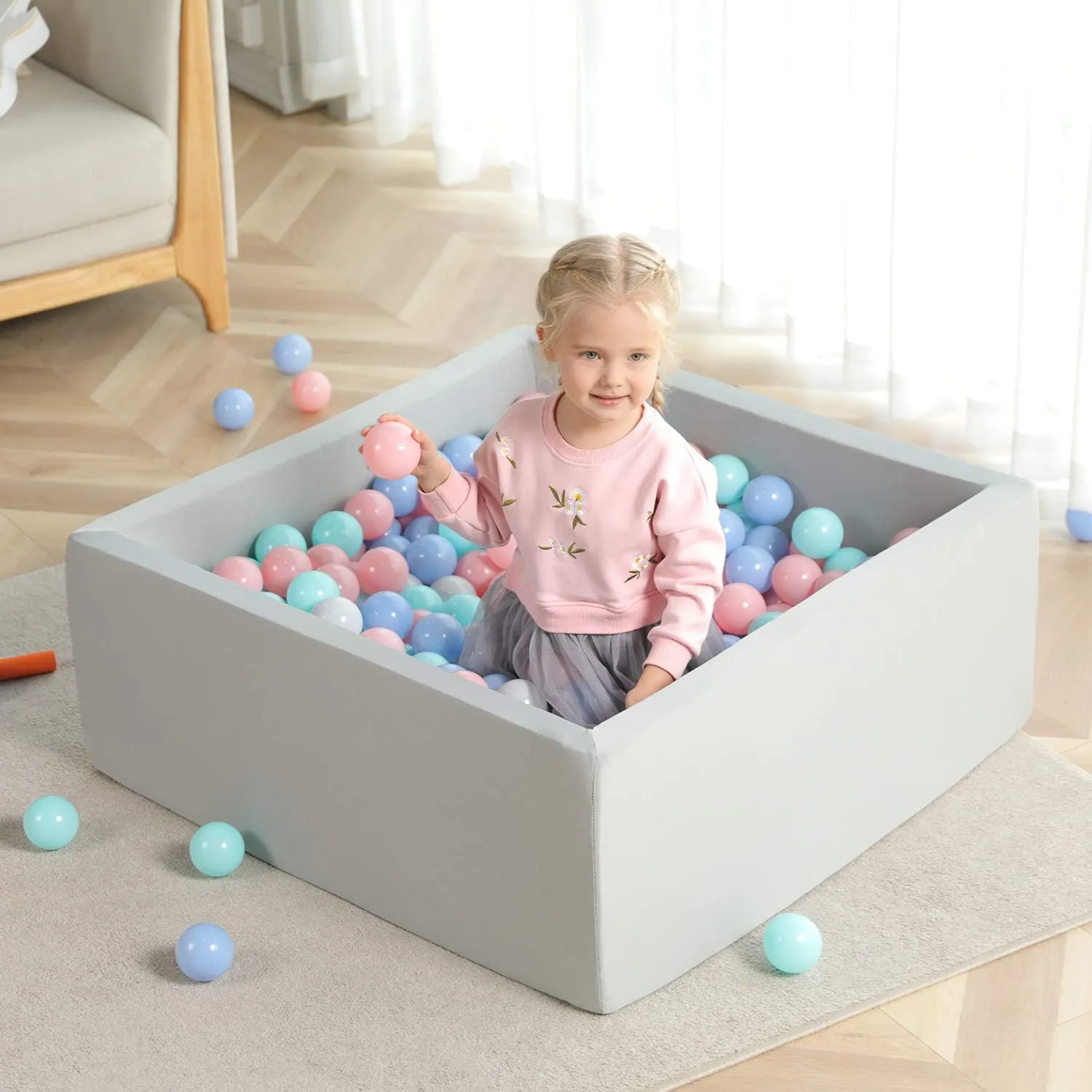 TRENDBOX Ball Pit Kids Ball Pit Memory Foam Ball Pit Square Ball Pits for Toddlers Babies Ball Pit Balls NOT Included - Gray