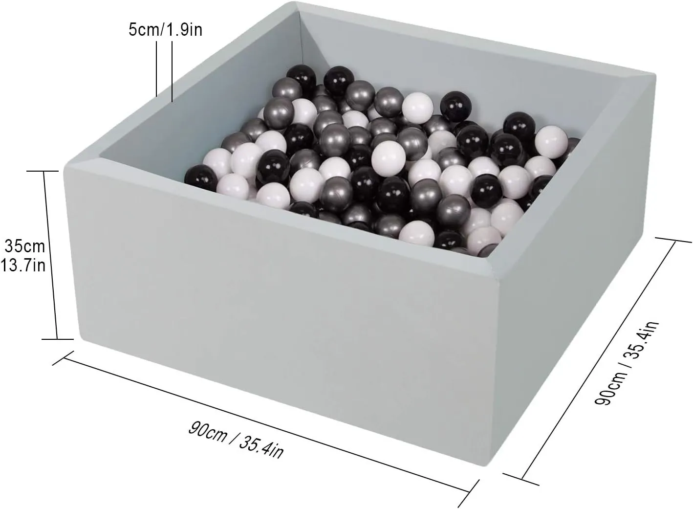 TRENDBOX Ball Pit Kids Ball Pit Memory Foam Ball Pit Square Ball Pits for Toddlers Babies Ball Pit Balls NOT Included - Gray
