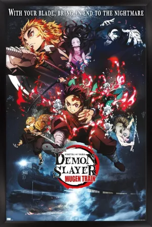 Trends International Demon Slayer: Mugen Train - Collage One Sheet Wall Poster, 14.725" x 22.375", Black Framed Version
