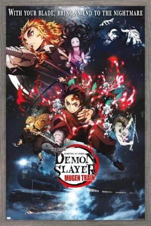 Trends International Demon Slayer: Mugen Train - Collage One Sheet Wall Poster, 22.375" x 34", Barnwood Framed Version