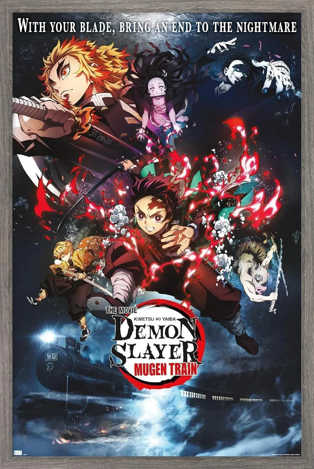 Trends International Demon Slayer: Mugen Train - Collage One Sheet Wall Poster, 22.375" x 34", Barnwood Framed Version