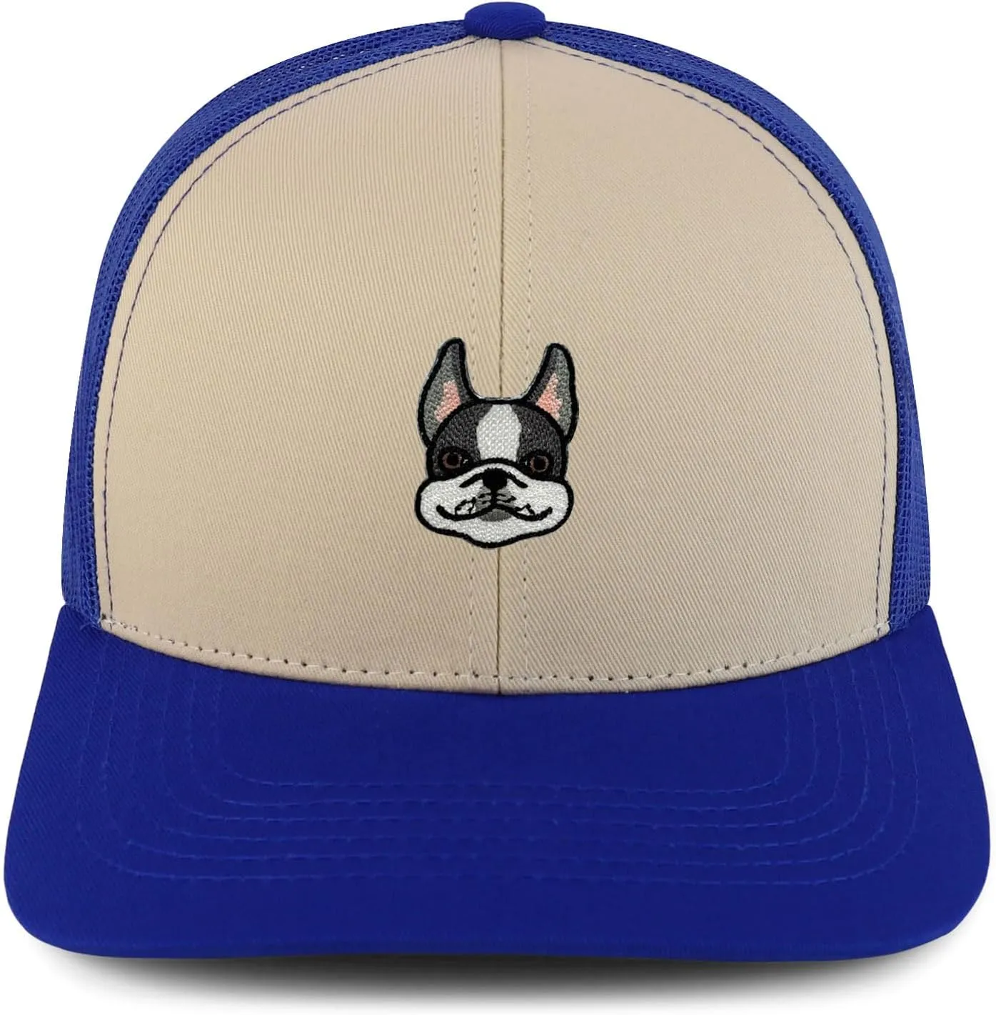 Trendy Apparel Shop Boston Terrier Embroidered Patch Structured 6 Panel Mesh Back Trucker Cap