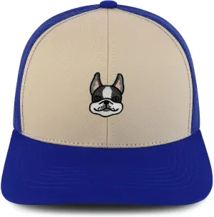 Trendy Apparel Shop Boston Terrier Embroidered Patch Structured 6 Panel Mesh Back Trucker Cap