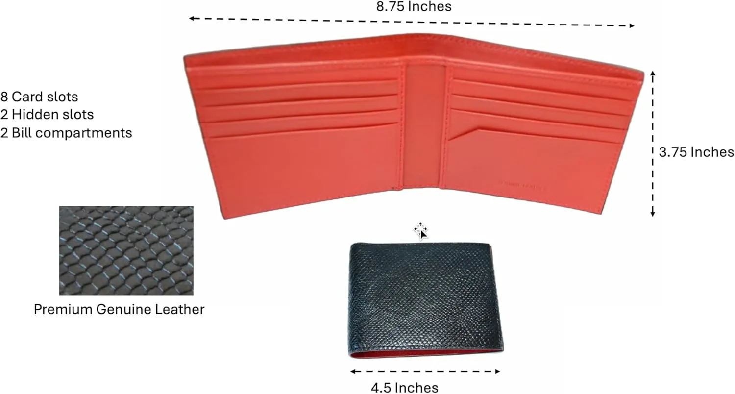 Trifold Premium Leather Wallet for Men with RFID Blocking (Navy Red)
