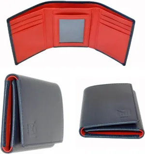 Trifold Premium Leather Wallet for Men with RFID Blocking (Navy Red)