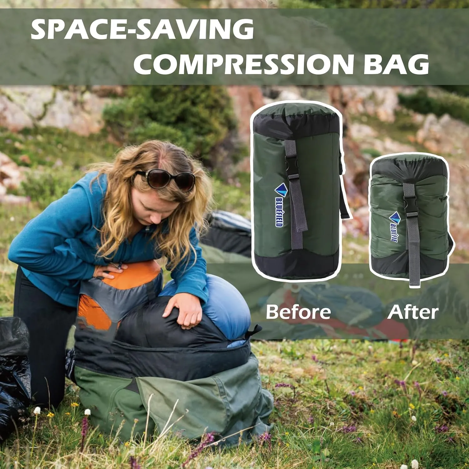 TRIWONDER Compression Sack Nylon Compression Stuff Sack Compression Stuff Sack Sleeping Bag Stuff Sack Ditty Bags with Dust Flap for Backpacking, Hiking, Camping, Traveling